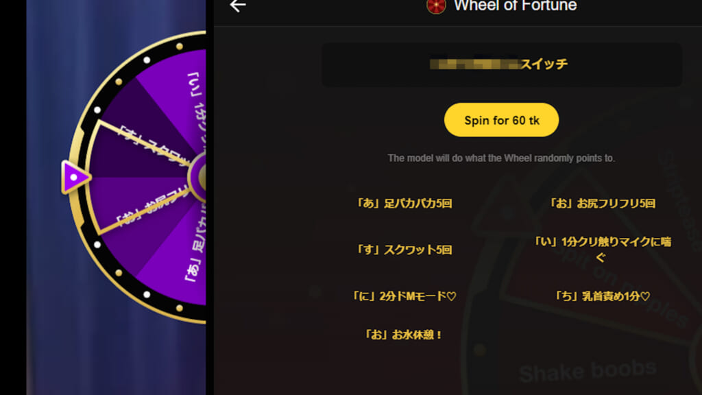ストリップチャットのホイール・オブ・フォーチュン（ルーレット）